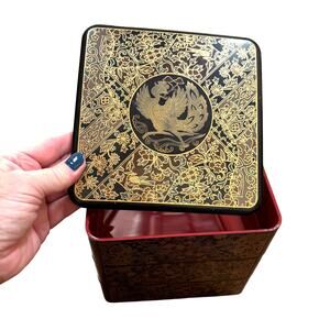 Vintage Bento Box Made in Japan black red & gold lacquer ware 3 stacking boxes